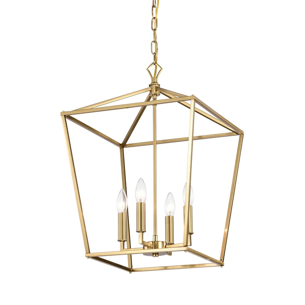 Gold Finish 4-Light 16 in. Lantern Cage Pendant