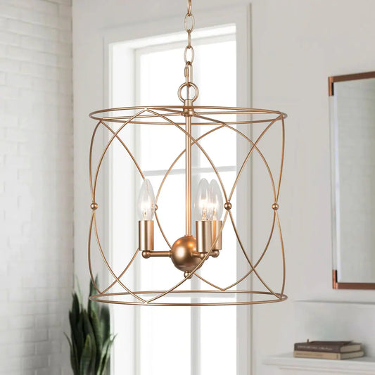 Clarise Modern Farmhouse Chandelier Geometric Gold Airy Lightweight Metal for Kitchen Island - D13" X H 14"