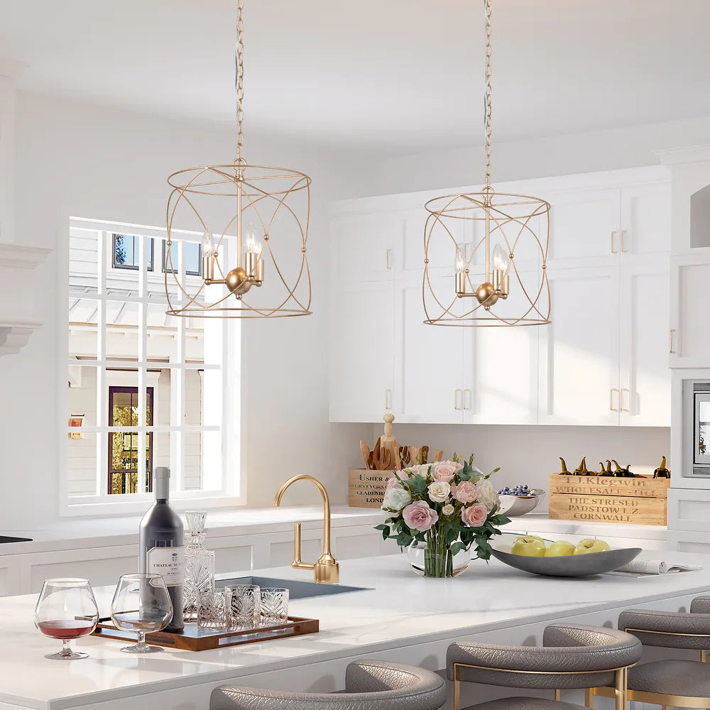 Clarise Modern Farmhouse Chandelier Geometric Gold Airy Lightweight Metal for Kitchen Island - D13" X H 14"