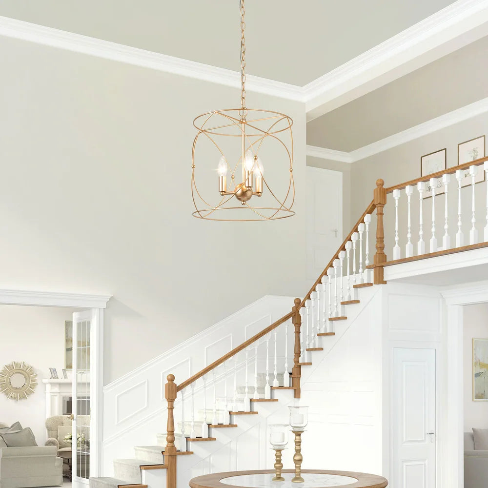 Clarise Modern Farmhouse Chandelier Geometric Gold Airy Lightweight Metal for Kitchen Island - D13" X H 14"