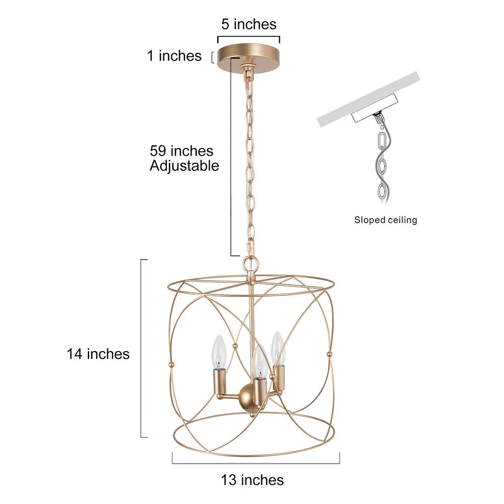 Clarise Modern Farmhouse Chandelier Geometric Gold Airy Lightweight Metal for Kitchen Island - D13" X H 14"