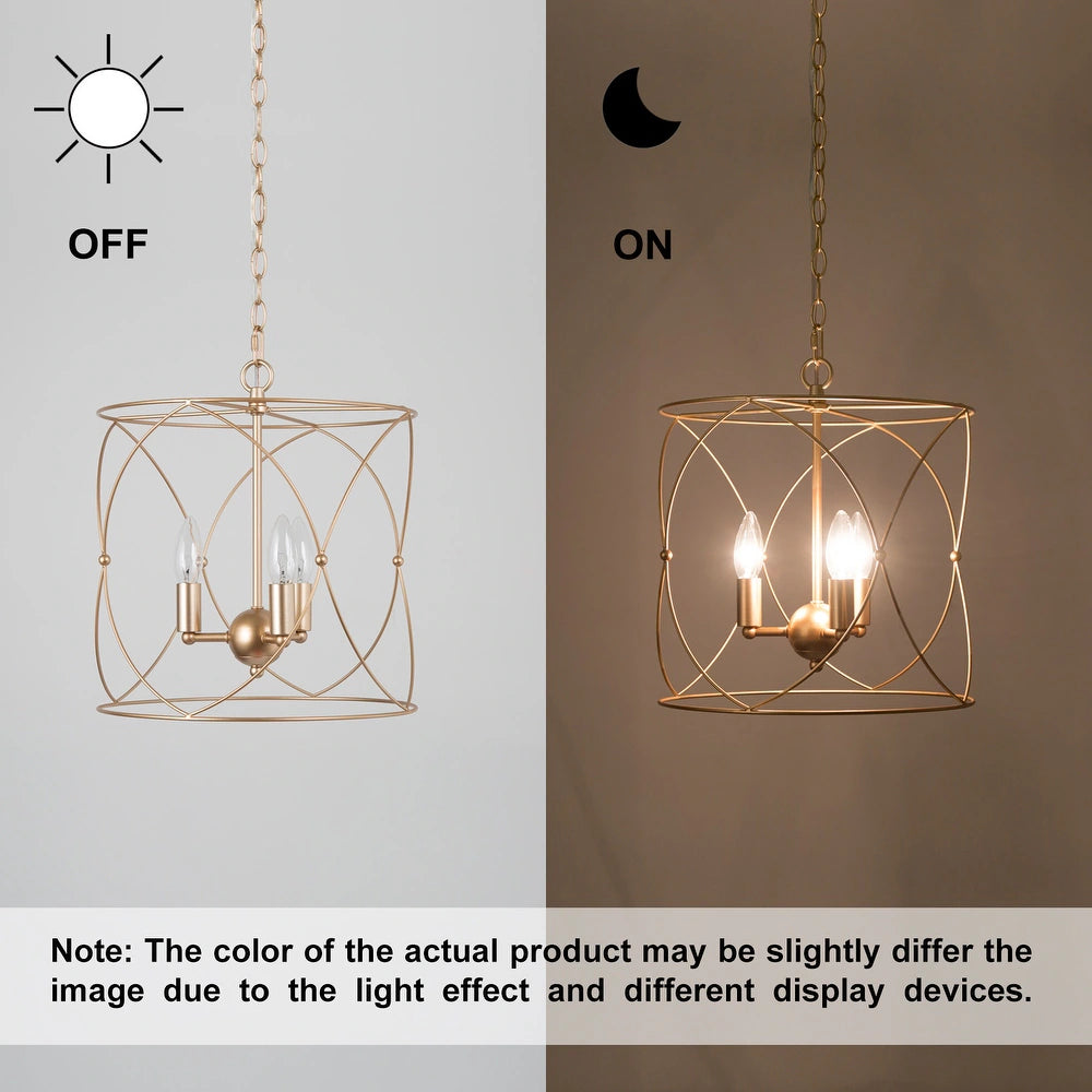 Clarise Modern Farmhouse Chandelier Geometric Gold Airy Lightweight Metal for Kitchen Island - D13" X H 14"