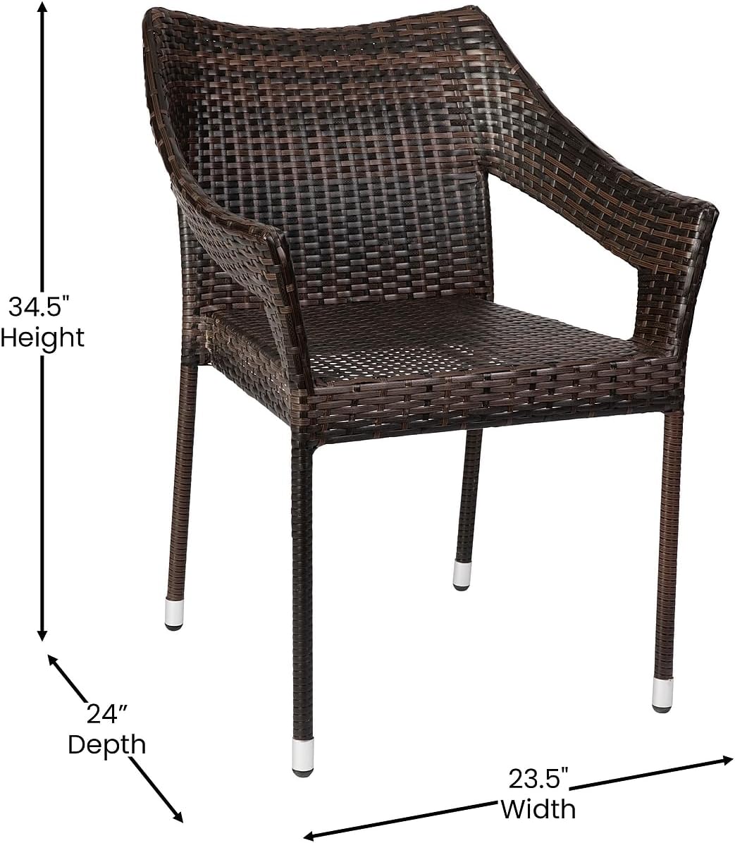 Ethan (Set of 2) Commercial Grade Stacking, Weather PE Rattan Wicker Patio Dining Chairs, Espresso