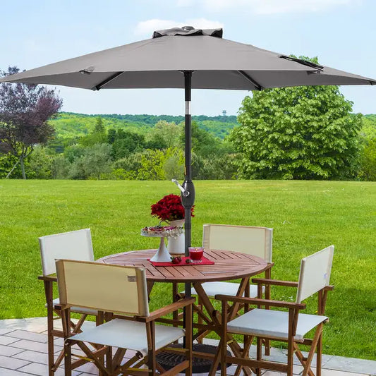 9' Aluminum Crank and Tilt Market Umbrella - Navy/Beige/Gray