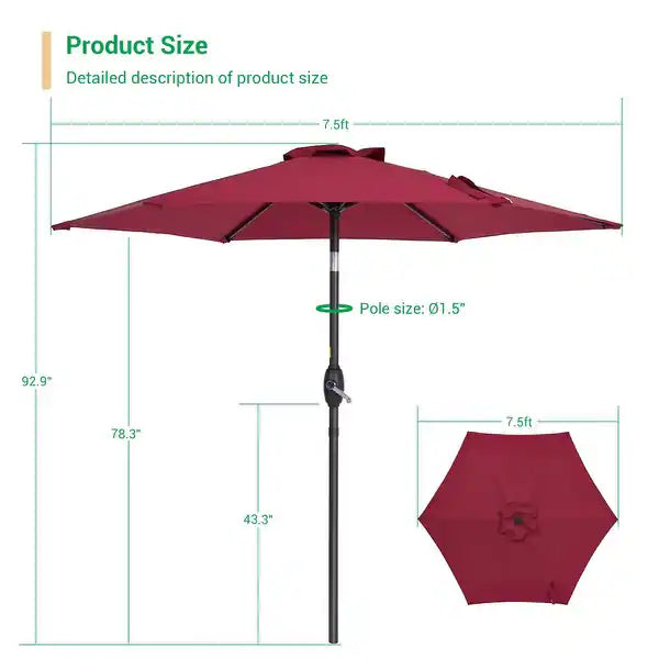 7.5' Steel Market Crank Outdoor Patio Umbrella - Navy Blue/Beige/Red