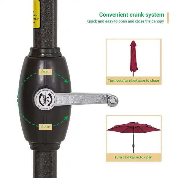 7.5' Steel Market Crank Outdoor Patio Umbrella - Navy Blue/Beige/Red