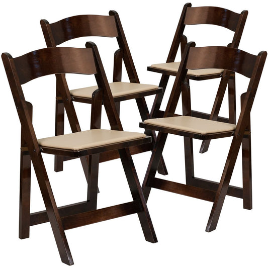 Emma and Oliver Indoor/Outdoor Folding Chair with Vinyl Padded Seat - Fruitwood (Set of 4)