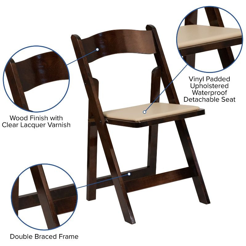 Emma and Oliver Indoor/Outdoor Folding Chair with Vinyl Padded Seat - Fruitwood (Set of 4)