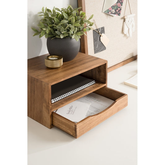 Kate and Laurel Rustic Brown  Hutton Floating Wall Shelf with Drawer - 12.5x10x7