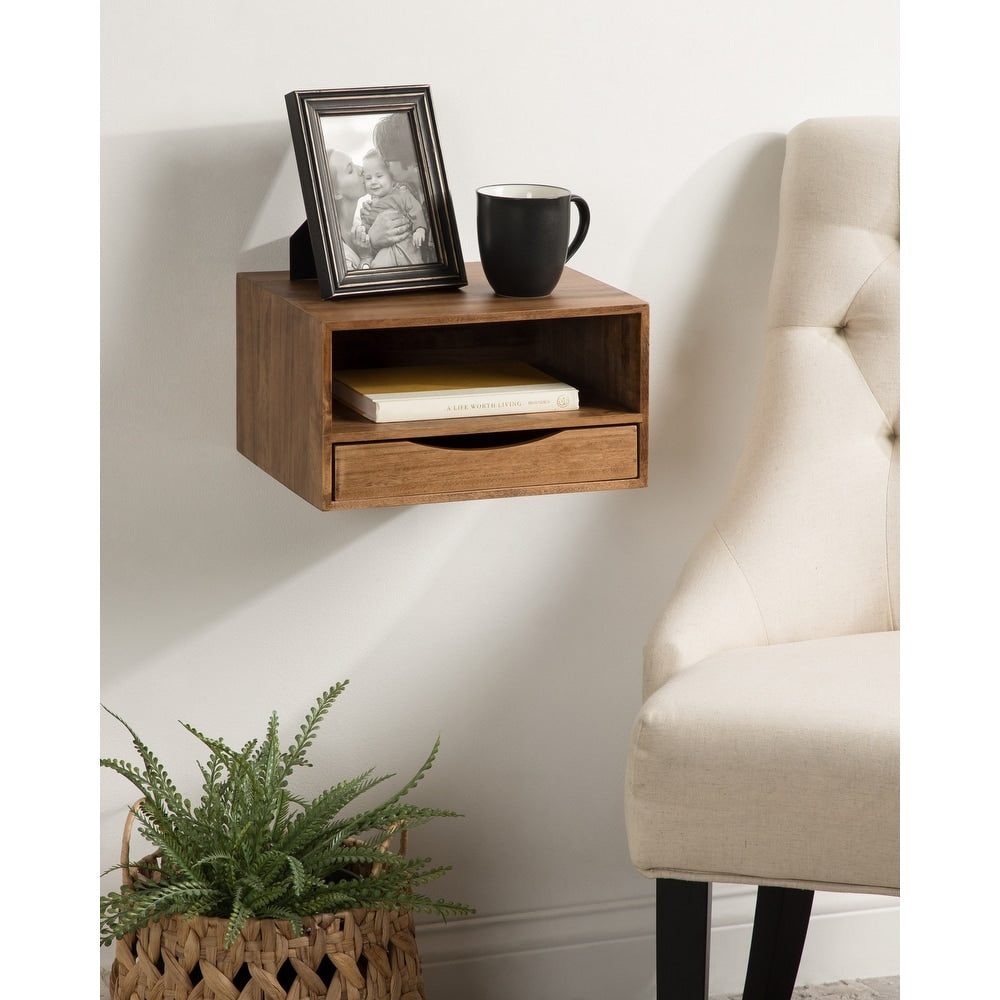 Kate and Laurel Rustic Brown Hutton Floating Wall Shelf with Drawer - 12.5x10x7