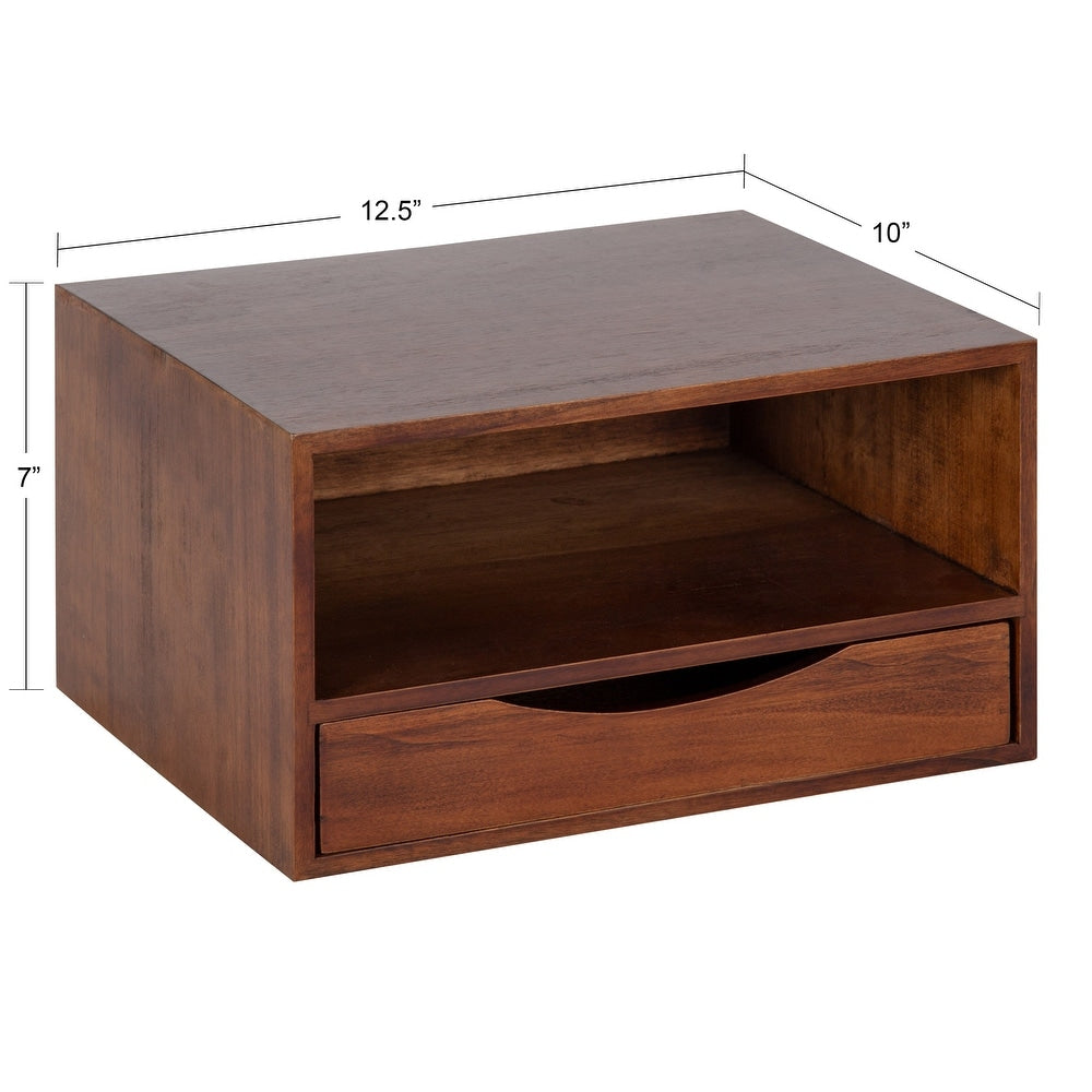 Kate and Laurel Rustic Brown Hutton Floating Wall Shelf with Drawer - 12.5x10x7