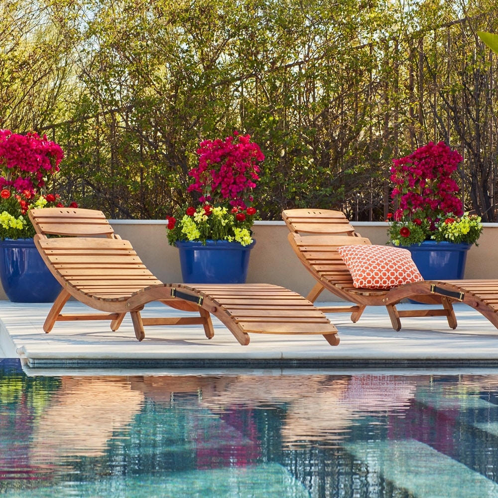 Lahaina Acacia Wood Outdoor Chaise Lounges by Christopher Knight Home (SET OF 2) (Natural)