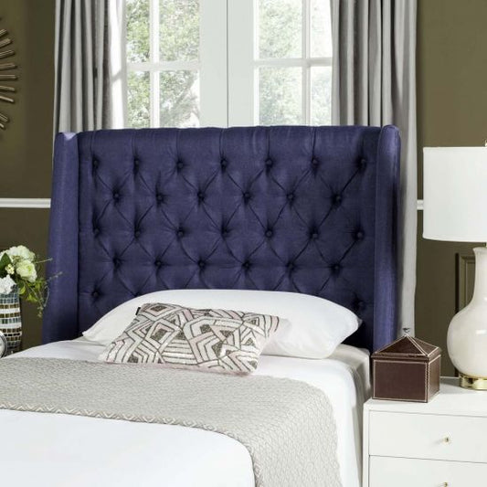 London Winged Headboard with Nail head Detail, Full, Navy