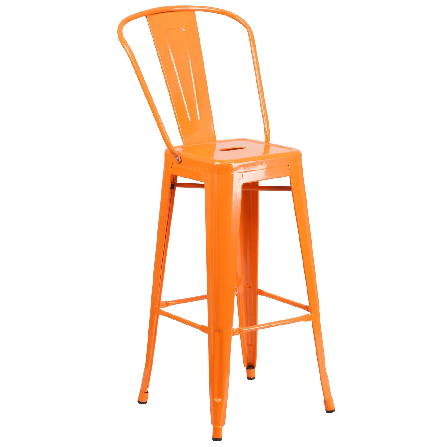 Commercial Grade 30" Metal Indoor/Outdoor Bar Stool with Back - Orange