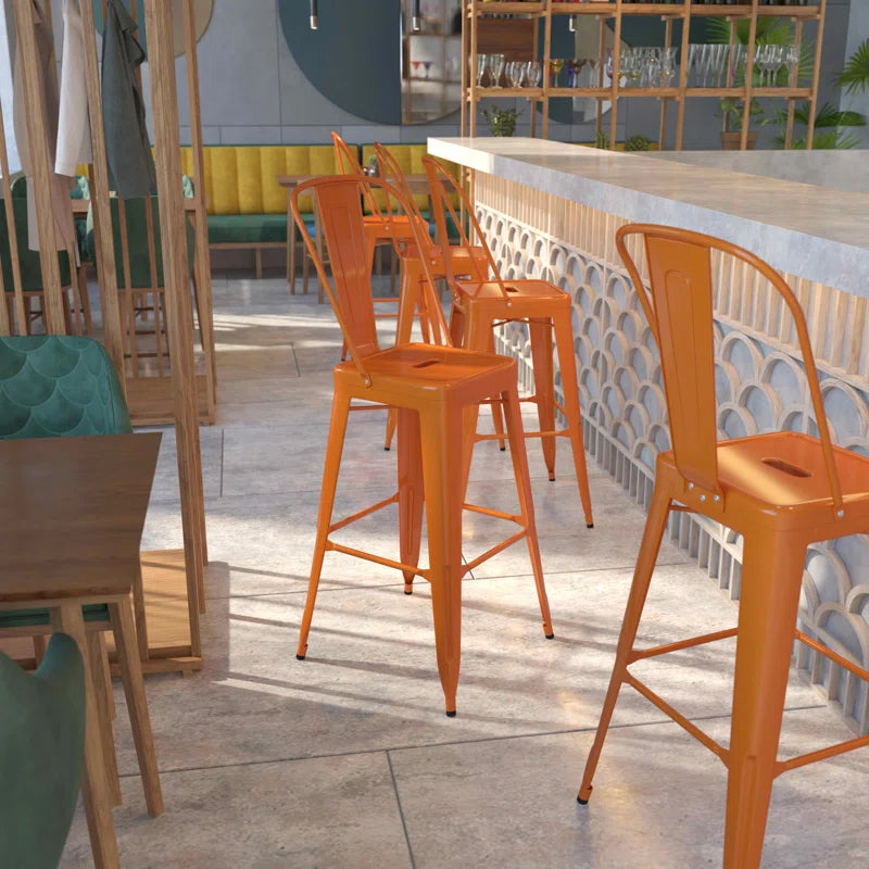 Commercial Grade 30" Metal Indoor/Outdoor Bar Stool with Back - Orange
