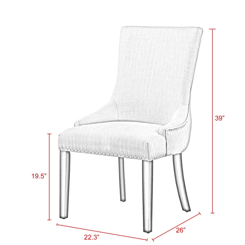 Button Tufted Dining Chair with Nailhead Trim - Set of 2, Light Gray