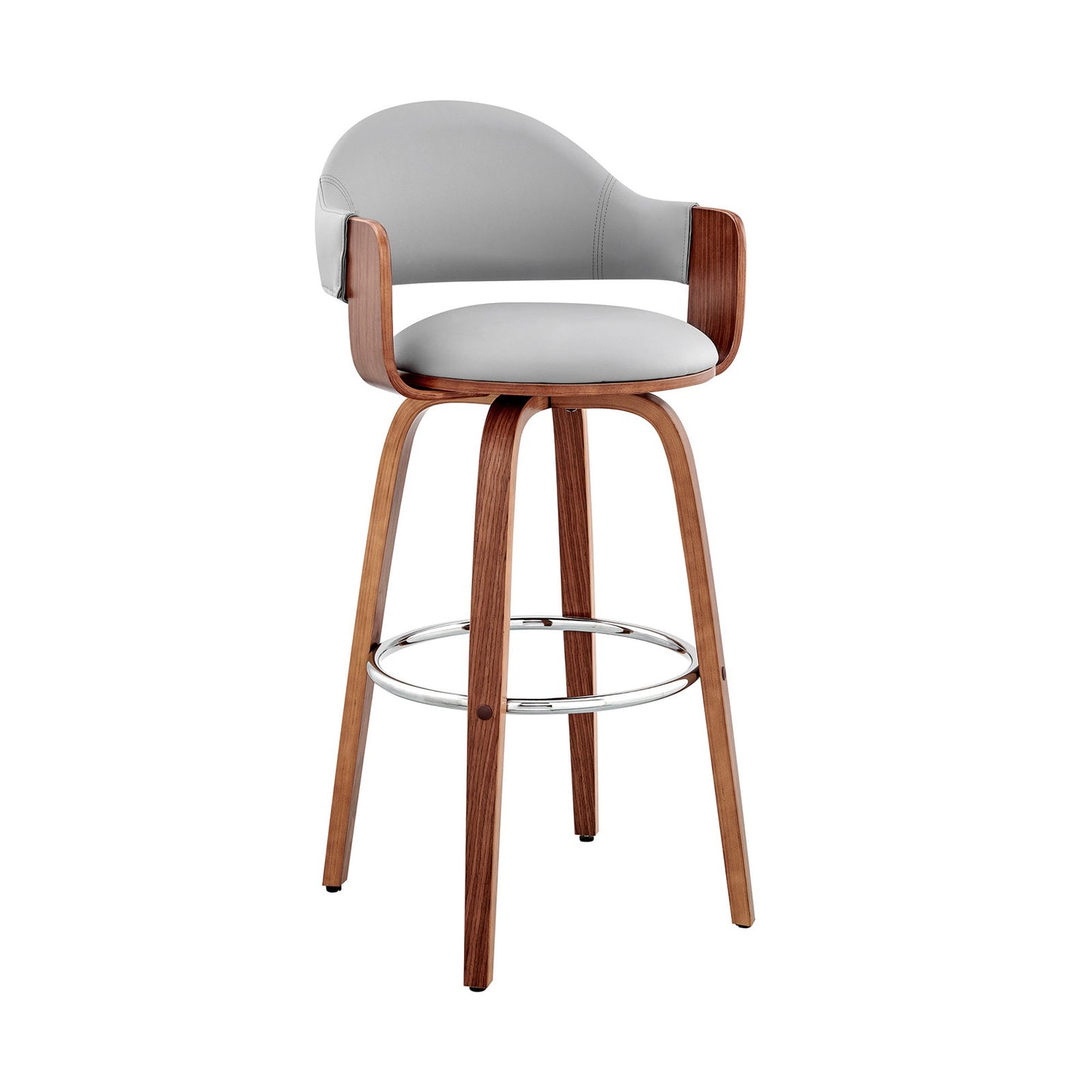 Romarin Swivel Faux Leather Counter & Bar Stool with Wood Arms & Legs and Metal Footrest