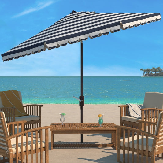 SAFAVIEH Outdoor Living Vienna 9 ft Round Crank Umbrella - Black/White