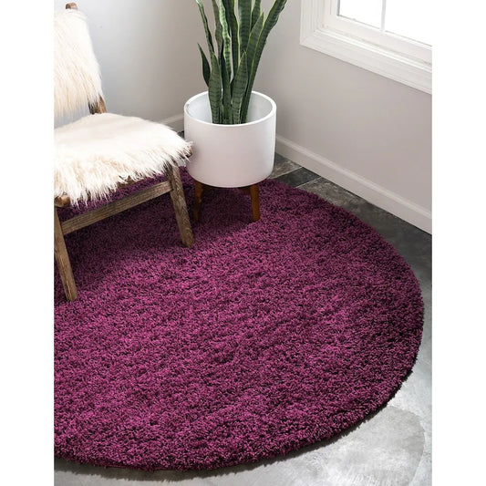 Shag Laurian Collection Area Rug - 3'x3'' Round- Eggplant Purple