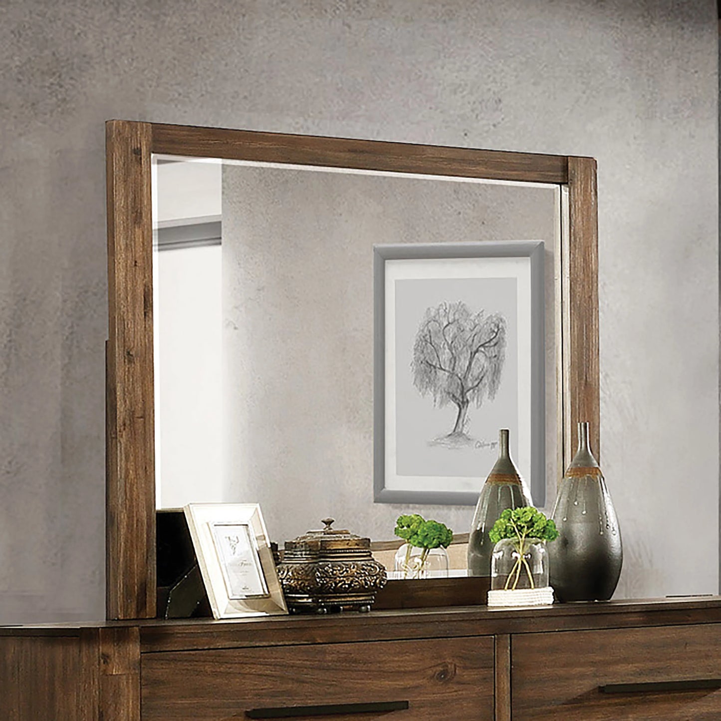 Shellenbarger Rustic Beveled Dresser Mirror - Walnut