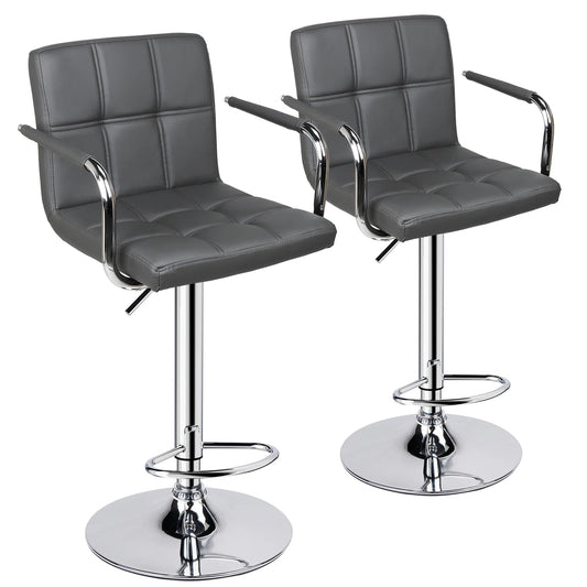 Genna Adjustable Quilted Swivel Bar Stool with Arms - Gray (Set of 2)