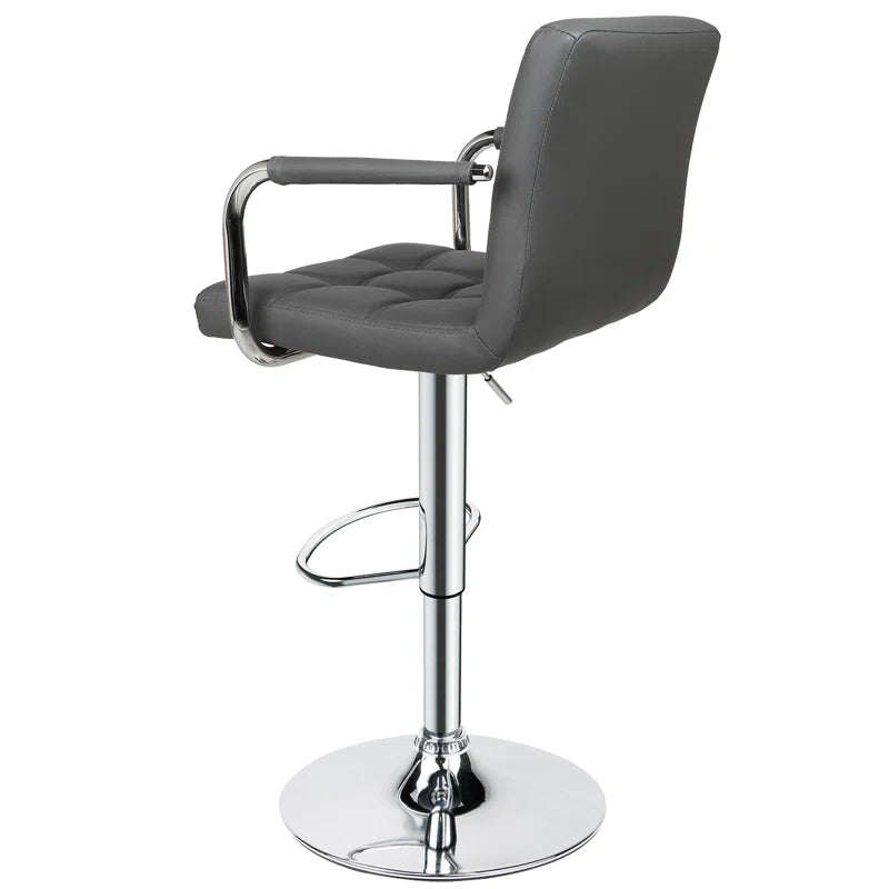 Genna Adjustable Quilted Swivel Bar Stool with Arms - Gray (Set of 2)
