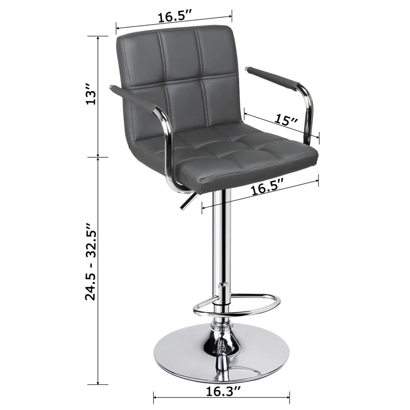 Genna Adjustable Quilted Swivel Bar Stool with Arms - Gray (Set of 2)