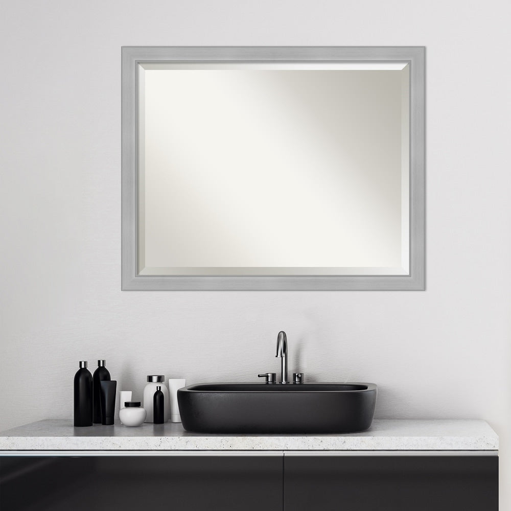 Beveled Bathroom Wall Mirror - Vista Brushed Nickel Frame 31" X 25"