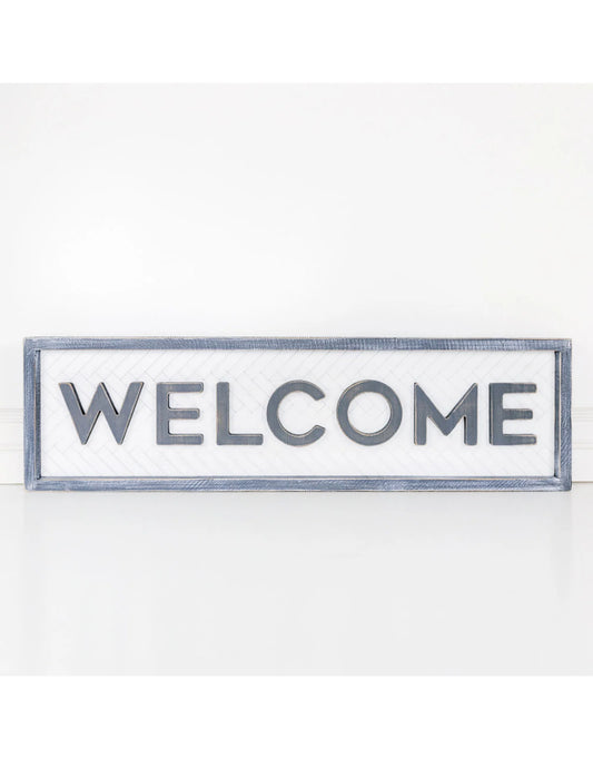 Welcome Double Sided Wood Framed Sign - White/Gray