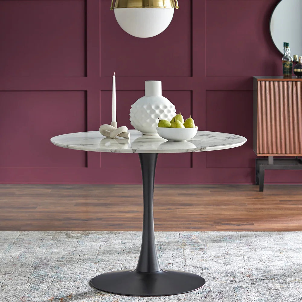Angelo: HOME Kavitt Round Dining Table - Marble/Black