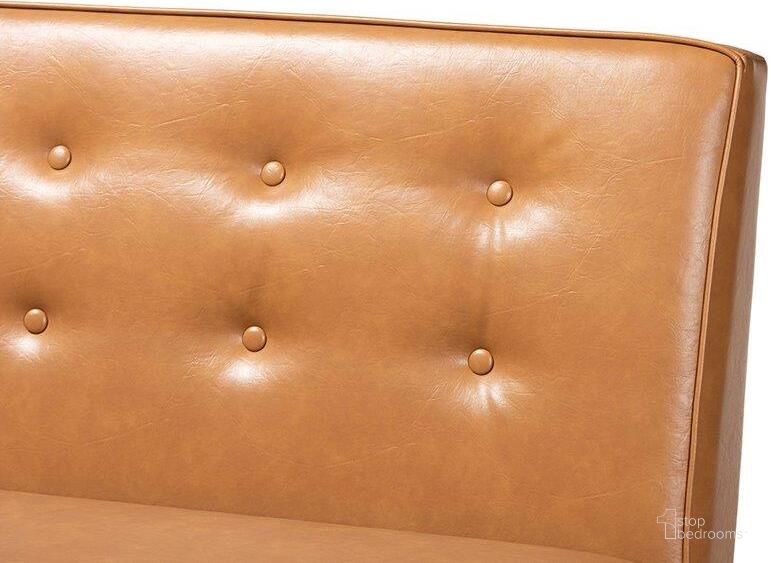 Baxton Studio Arvid Mid-Century Modern Tan Faux Leather Upholstered and Walnut Brown Finished Wood 2-Piece Dining Corner Sofa Bench