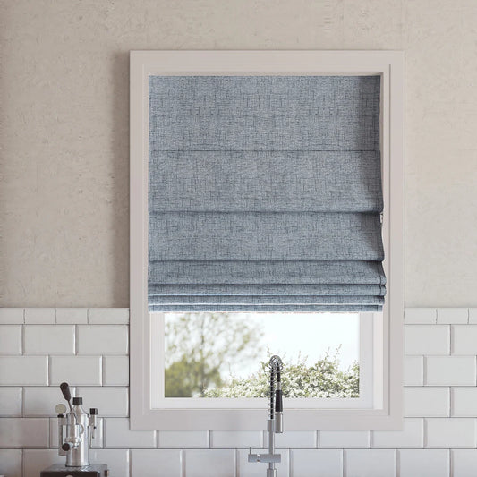 Sun Zero Somerton Textured Total Blackout Cordless Roman Shade 35' X 64"  Light Blue