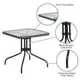 28" Square Tempered Glass Metal Table with Rattan Edging - Gray
