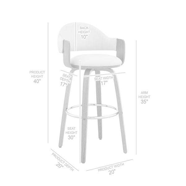 Romarin Swivel Faux Leather Counter & Bar Stool with Wood Arms & Legs and Metal Footrest