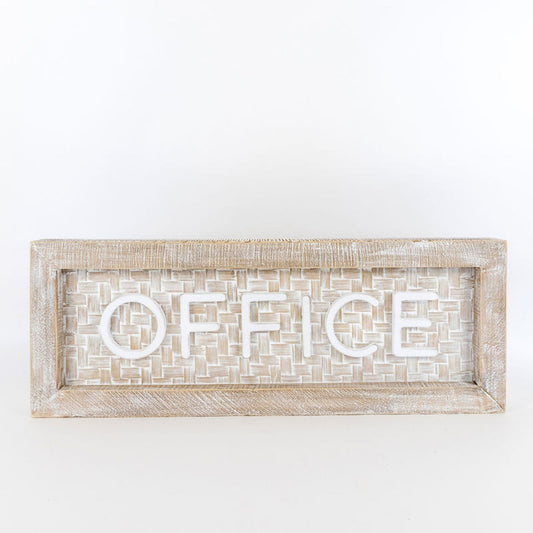 Office Bamboo Wood Framed Sign - White/Brown/Natural
