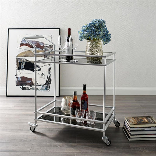2-Shelf Caster Bar Cart with Handle - Silver