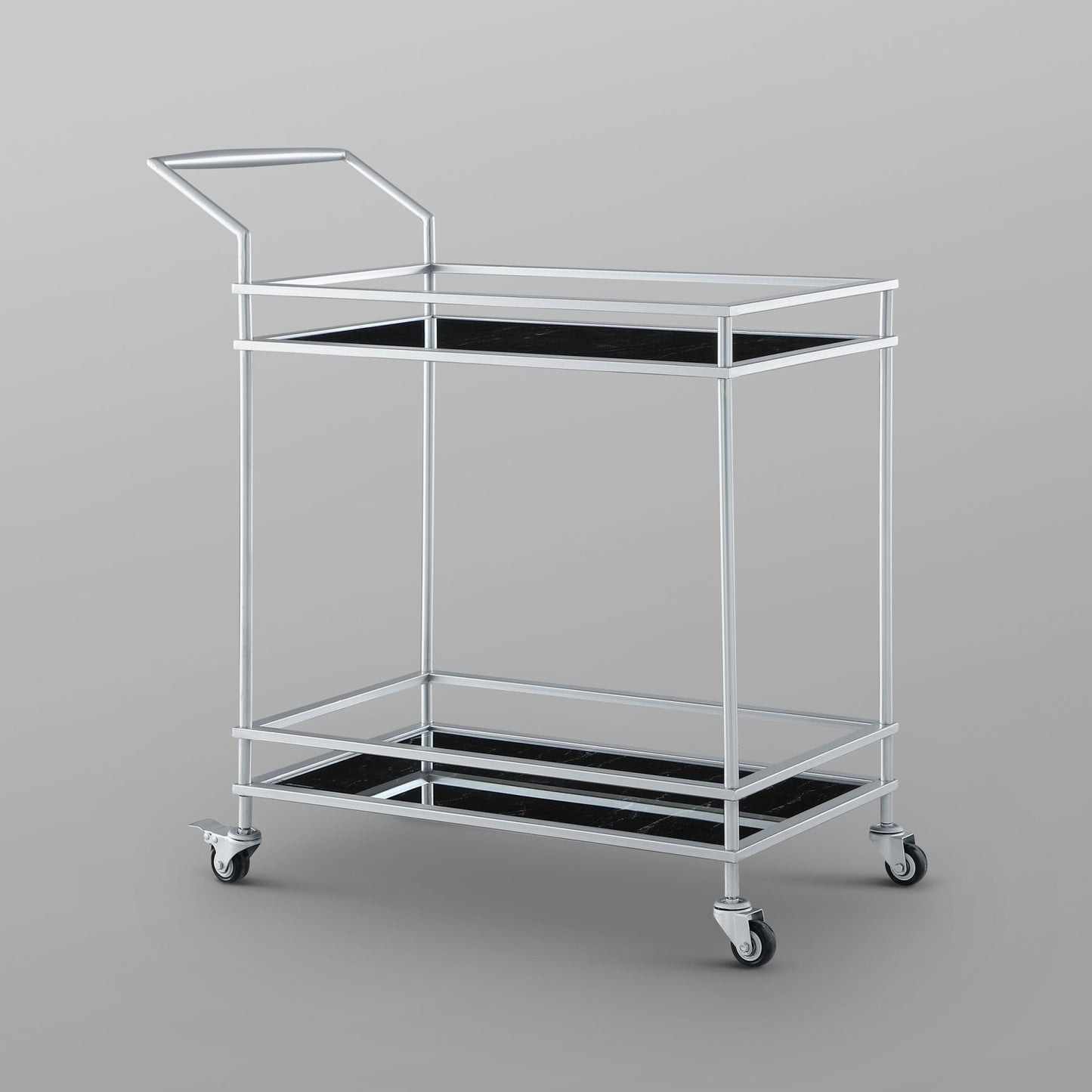 2-Shelf Caster Bar Cart with Handle - Silver