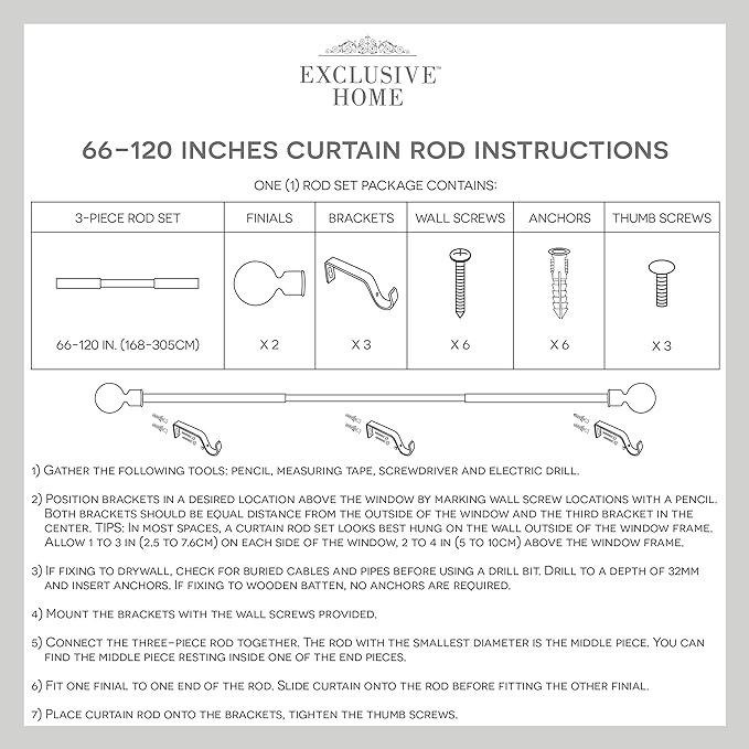 ATI Home Ogee 1" Adjustable Curtain Rod and Finial Set