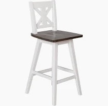 Gwendolyn Commercial Grade Modern Farmhouse Barstool -(SET OF 2) Antique White Frame - Brown wash seat- Bar Height - 360° Swivel Seat - Integrated Footrest