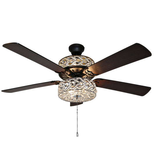 River of Goods Olivia Oil Rubbed Bronze Finish/ Crystal 52-inch LED Ceiling Fan - 52"L x 52"W x 18.25"H - 52"L x 52"W x 18.25"H