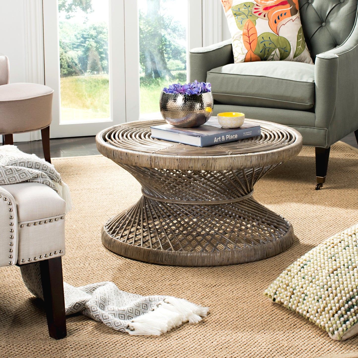 SAFAVIEH Grimson Large Bowed Coffee Table - Color- White-washed