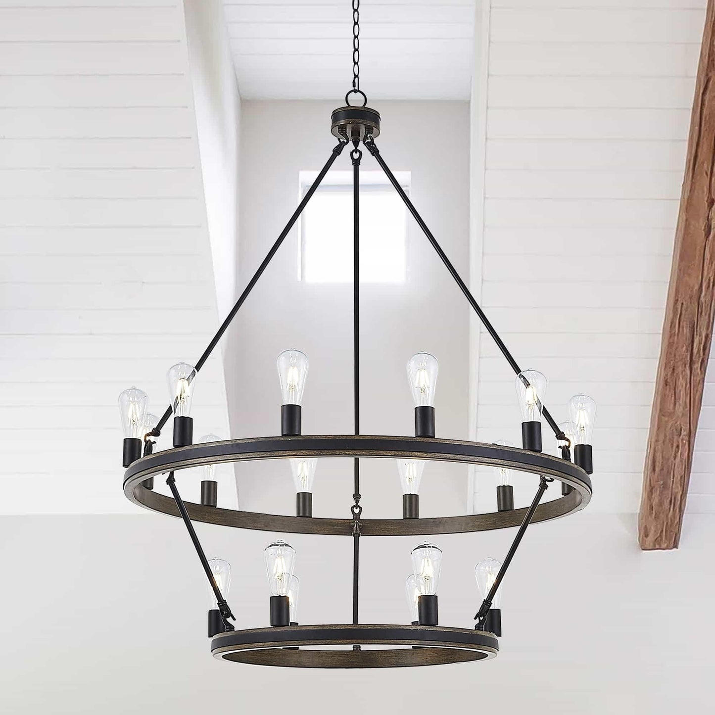 Acroma 18 - Weathered Walnut Wagon Wheel Chandelier-UL - N/A