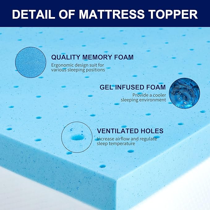 Subrtex Gel-infused Memory Foam Mattress Topper - Full - 2 Inch