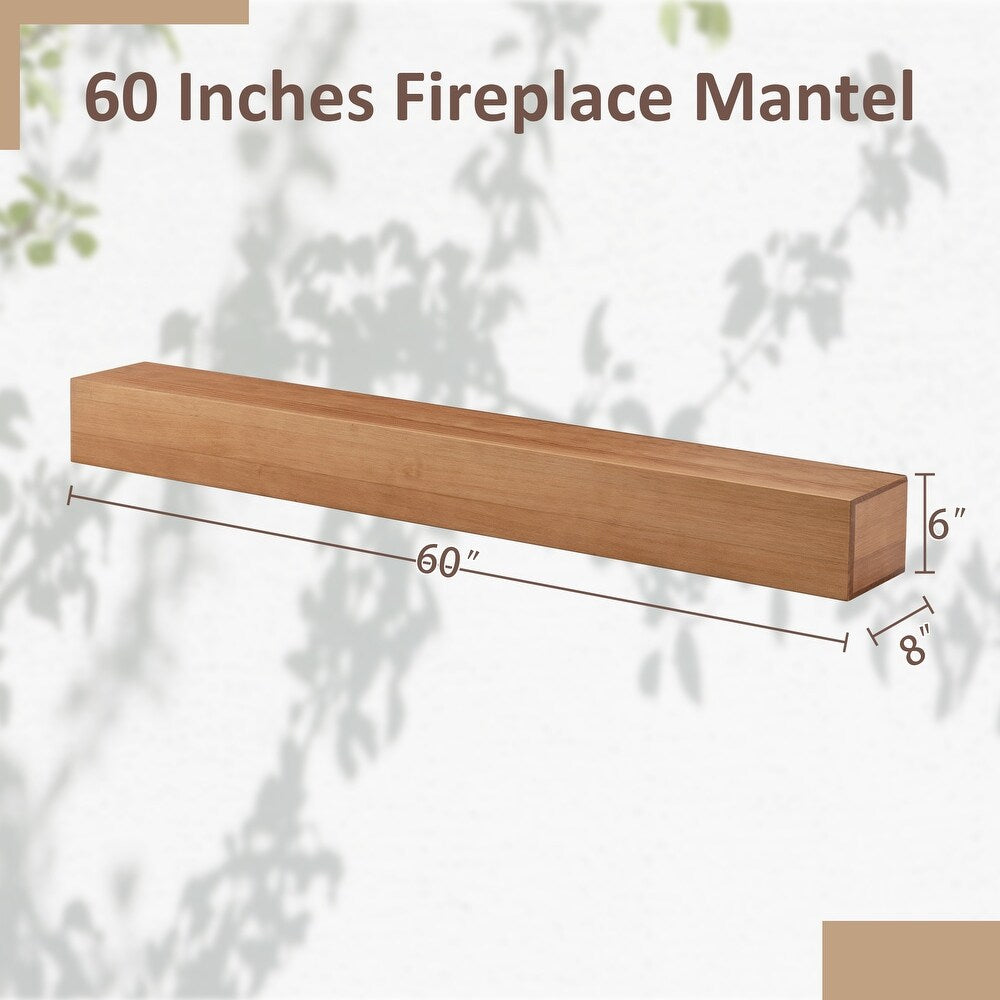 60'' Fireplace Mantel Wooden Wall Mounted Floating Shelf 8" Deep Solid Pine Wood - Natural