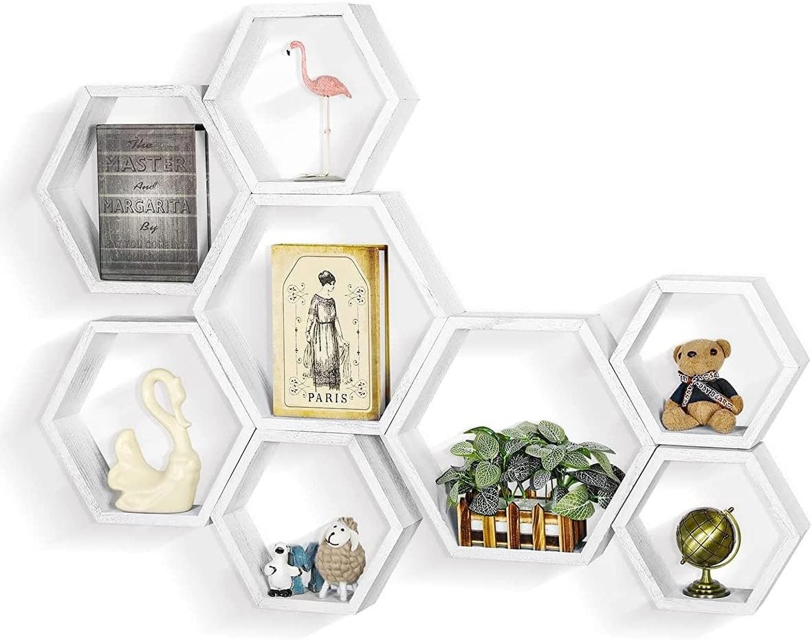 Overstock Wall Mounted Hexagon Floating Shelves 5 PCS Brown Upscale