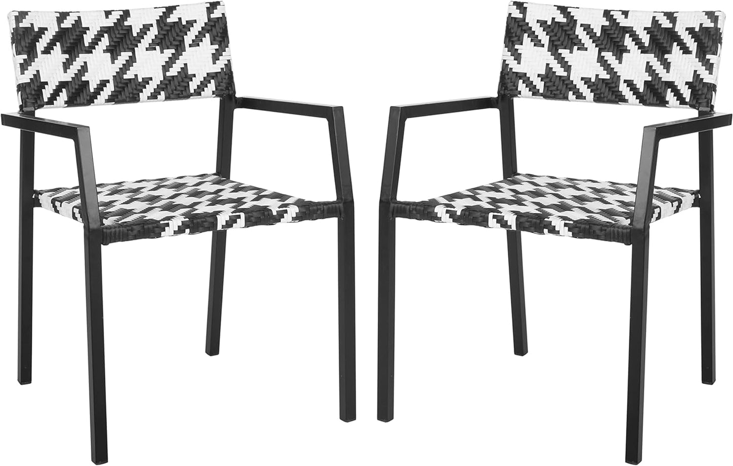 Safavieh Outdoor Collection Halden White and Black Arm Chair (Set of 2)