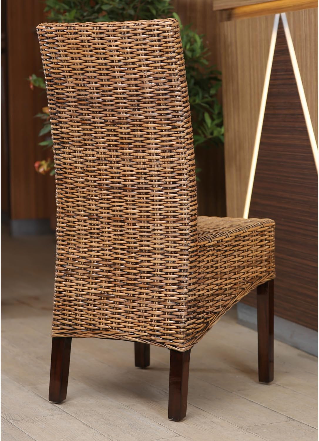 Java-Woven Rattan/Mahogany Dining Chair (set of two)