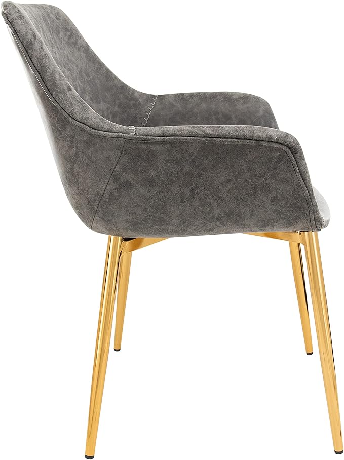LeisureMod Markley Modern (SET OF 4) Leather Dining Armchair Kitchen Chairs with Gold Metal Legs Set of 4, Grey