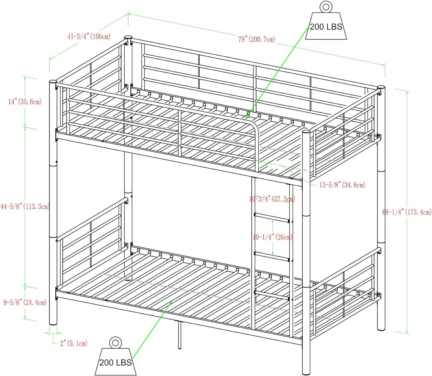 Walker Edison twin over twin metal bunk bed-SILVER