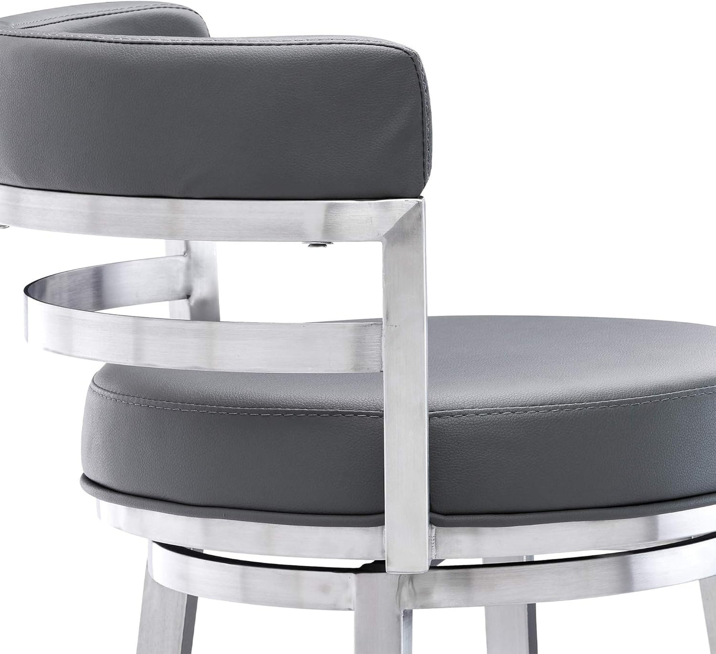 Armen Living Madrid Brushed Stainless Steel Faux Leather Barstool- White or Gray